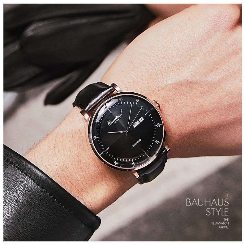 Carnival Marke 3D Gewölbtes Zifferblatt Luxus Automatikuhr für Mann Leder Wochentag Datum MIYOTA Mechanische Uhr Sport-Armbanduhr Männlich
