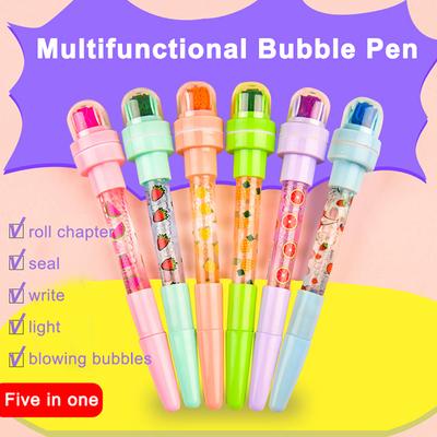 5-in-1-Multifunktions-Kugelschreiber, Bubbler-Stift mit Stempelspielzeug, lustiges Stiftzubehör