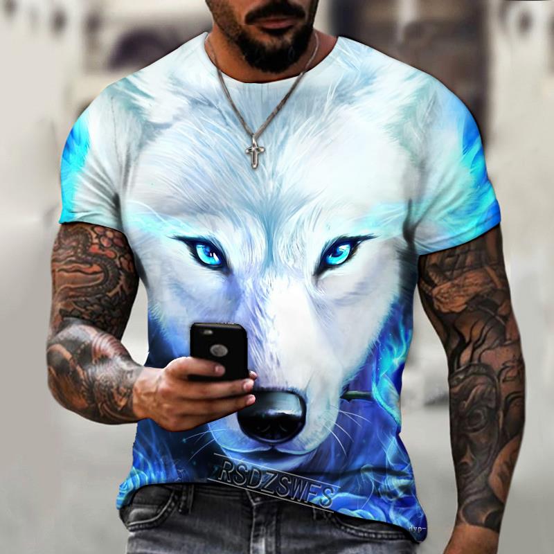2026 Brand Men's T-shirt 3D Printing Ice And Fire Wolf Horror Series Fierce Werewolf