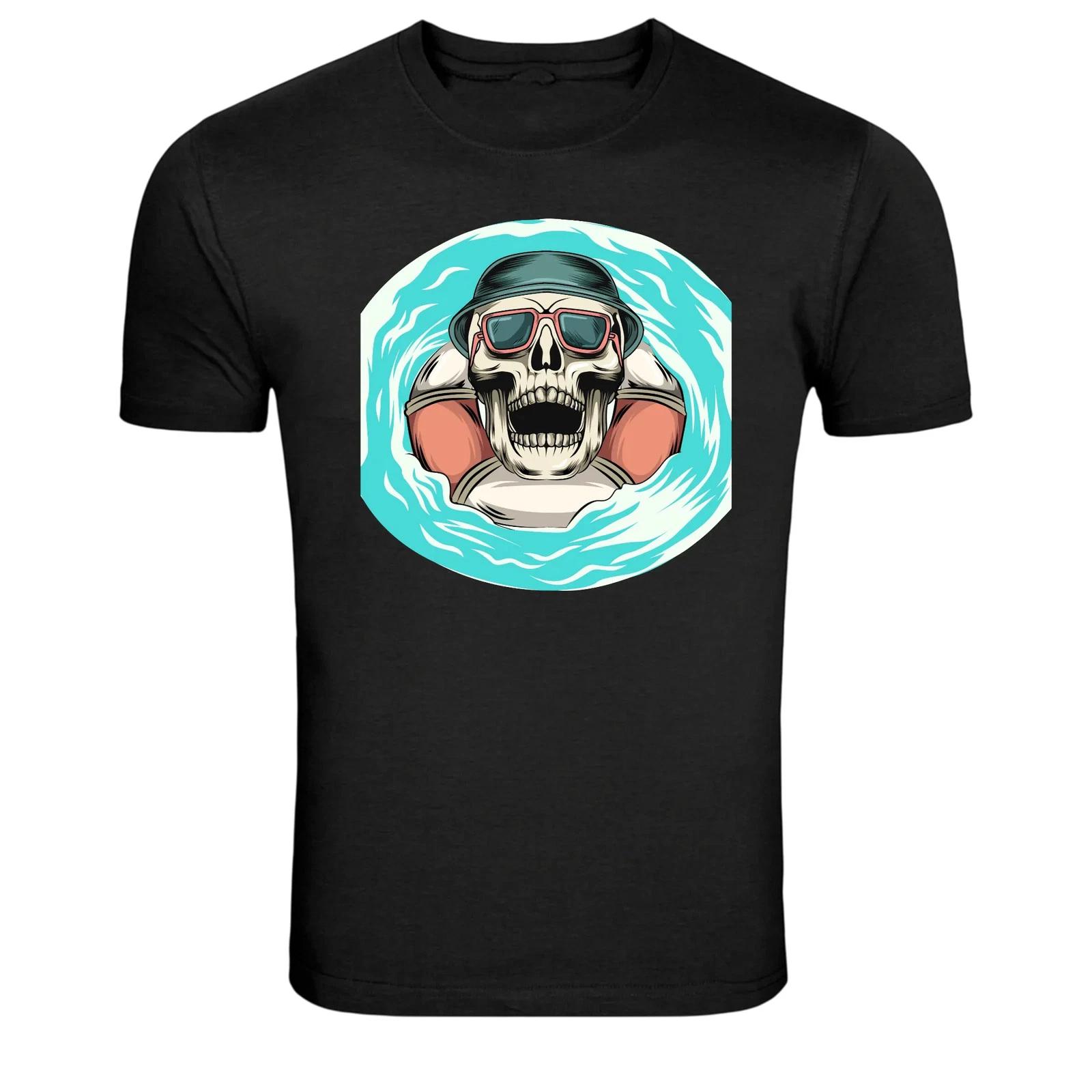 Cool Skull In Lifebuoy Summer Beach Graphic T-Shirt S