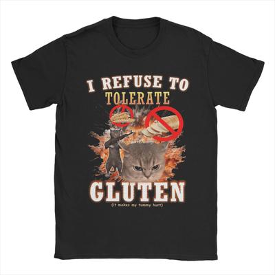 Harajuku T-shirt Sommar Jag vägrar att tolerera gluten Rolig katt Meme Hipster T-shirts Bomull T-shirt Par Y2K Klassisk Design T-shirts