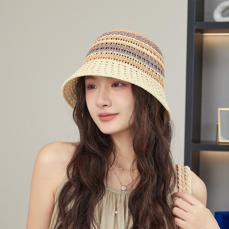 

Summer new knitted bucket hat sun hat children knitted hollow basin hat travel sunscreen hat bucket hat