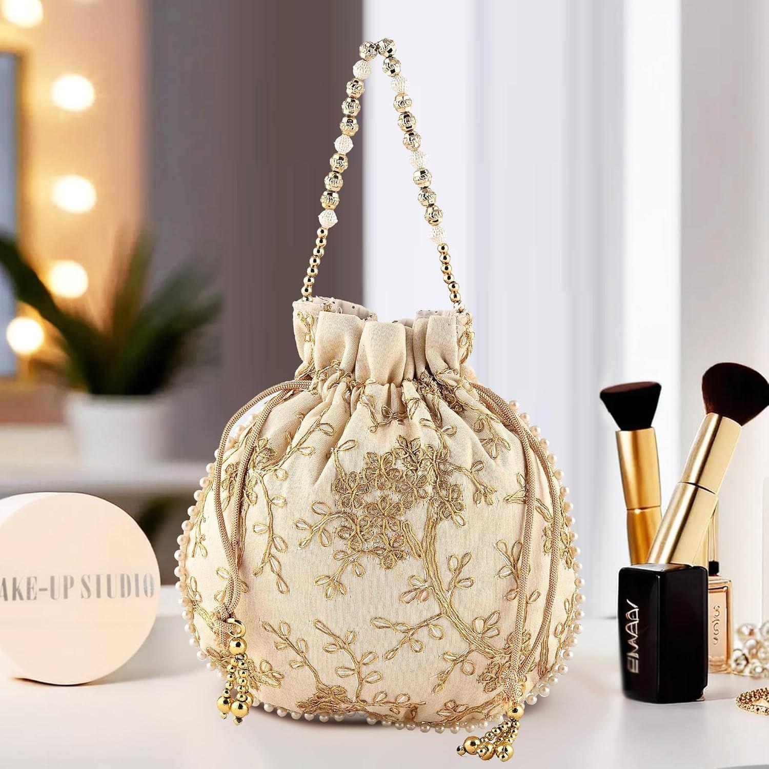 

Сумки-потли для дам и девушек | Женские подарочные мешочки для праздничных сезонов | Сумка-кошелек для невесты с вышивкой - кремовый