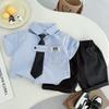 2Pcs/set Kids Stripe Tie Shirt Set Boys Casual Suits Clothes Tops + Short Pant Toddler Baby Set Summer For Boys Boys