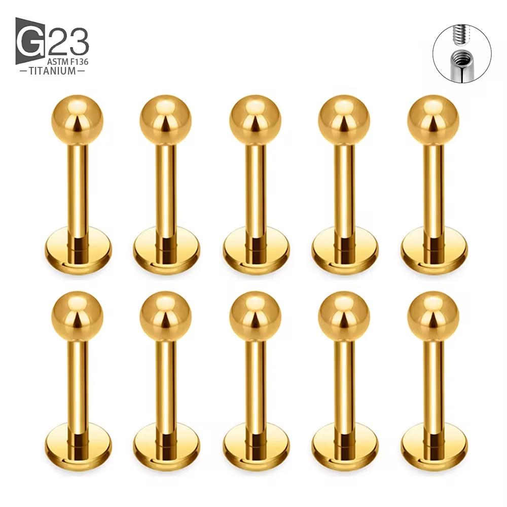 10Pc/50Pc G23 Ttianium Labret Ear Lip Stud Jewelry Square CZ Stone Cartilage Tragus Earring Tongue studs Threaded Body Jewelry
