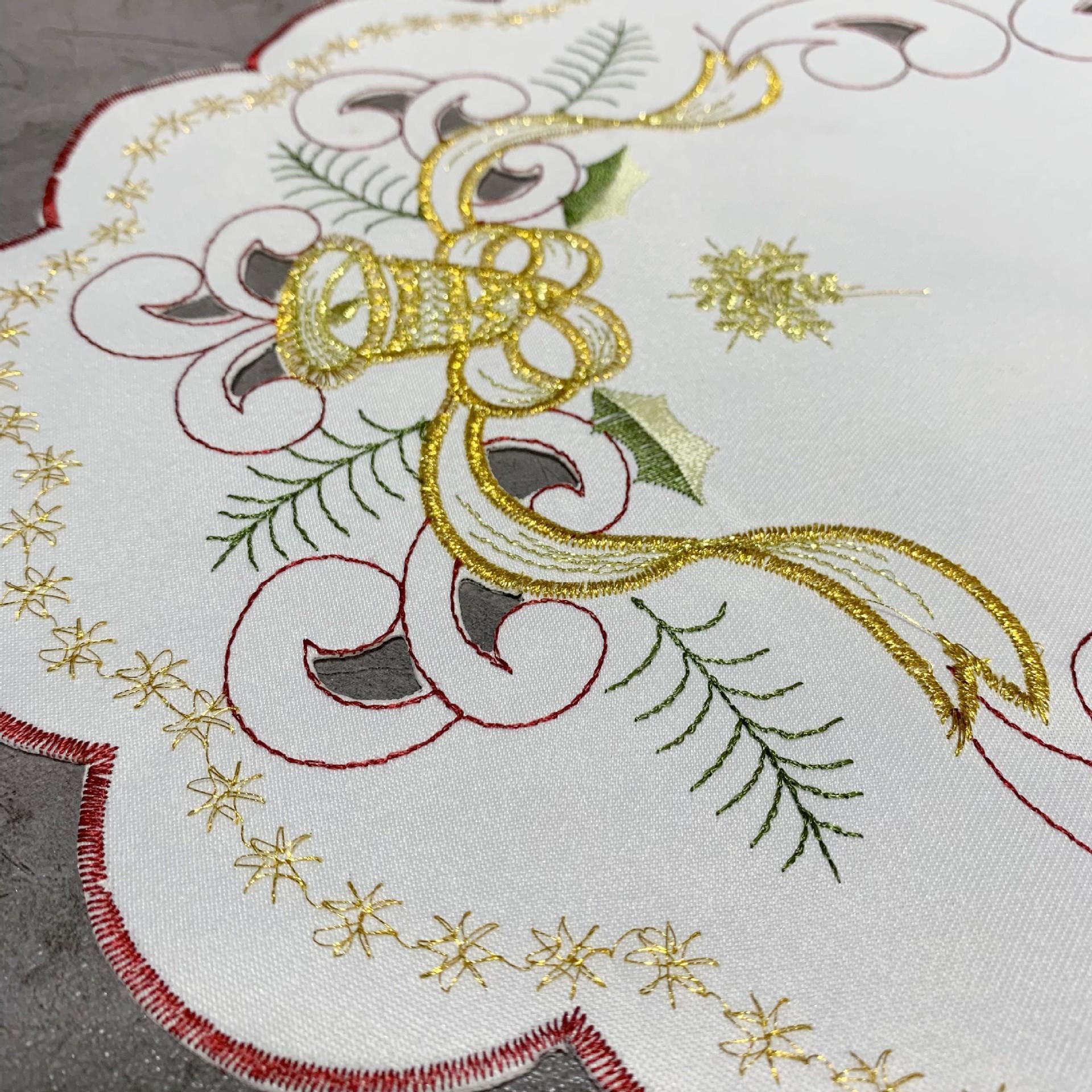

Oval embroidered placemat white simple wind chime pattern dining table table mat home hotel christmas western food mat 28*43cm