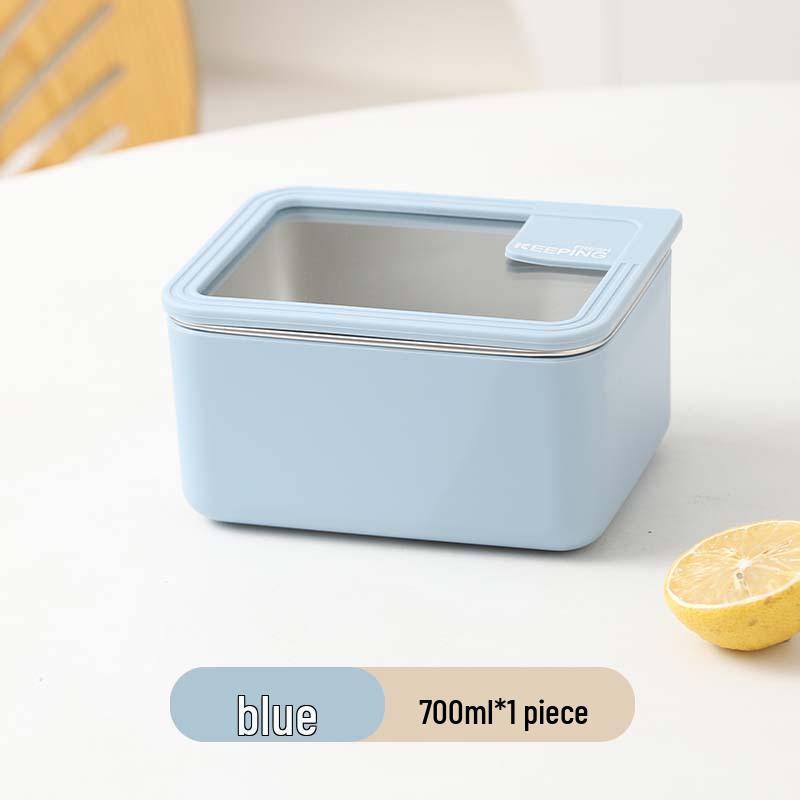Korean Stainless Steel & Glass Airtight Lunch Box, Square Bento Food Container for Students