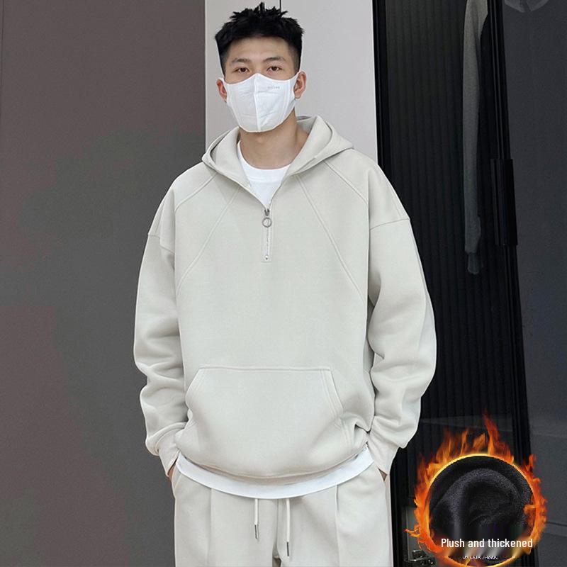 

Men s Thick Fleece-Lined Half-Zip Hoodie, Spring/Autumn 2025, Casual Couple Hooded Top L (120-140 jin)