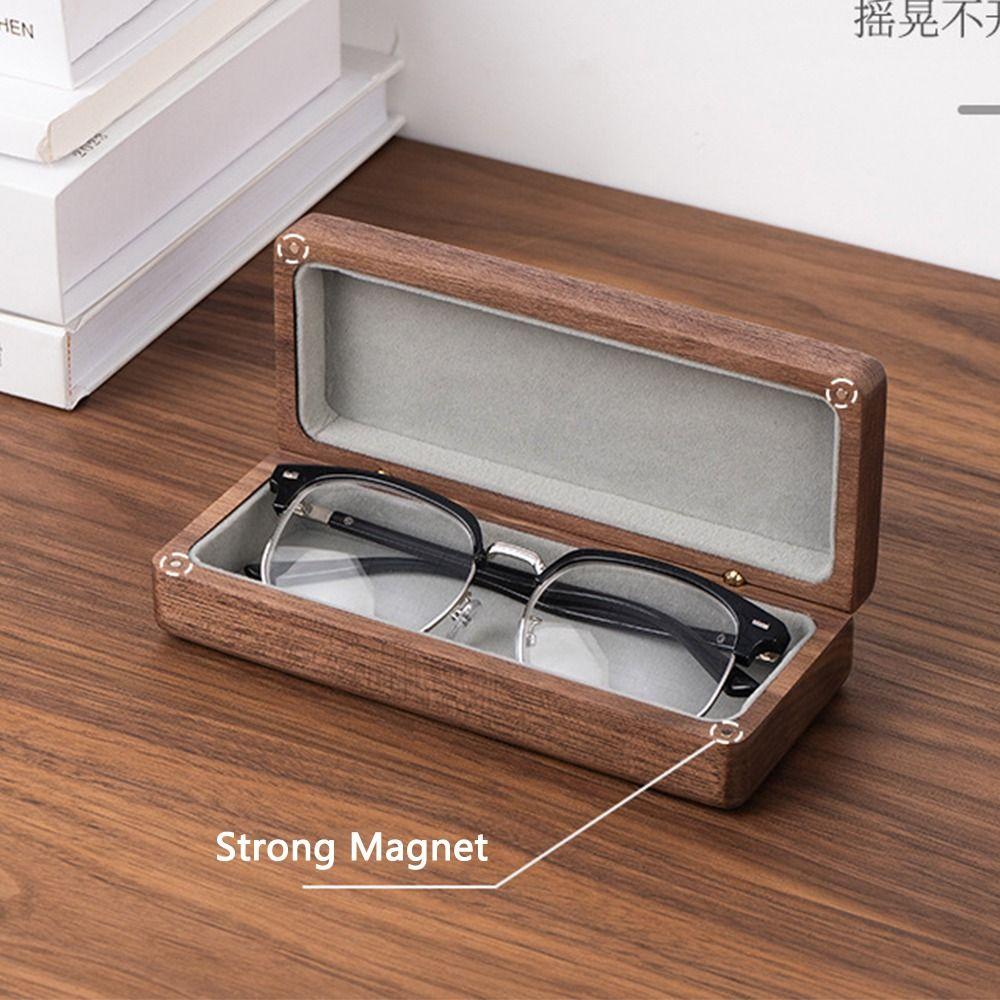 Retro Wood Glasses Case Magnetic Buckle Walnut Wood Storage Box  Eyewear Organizer