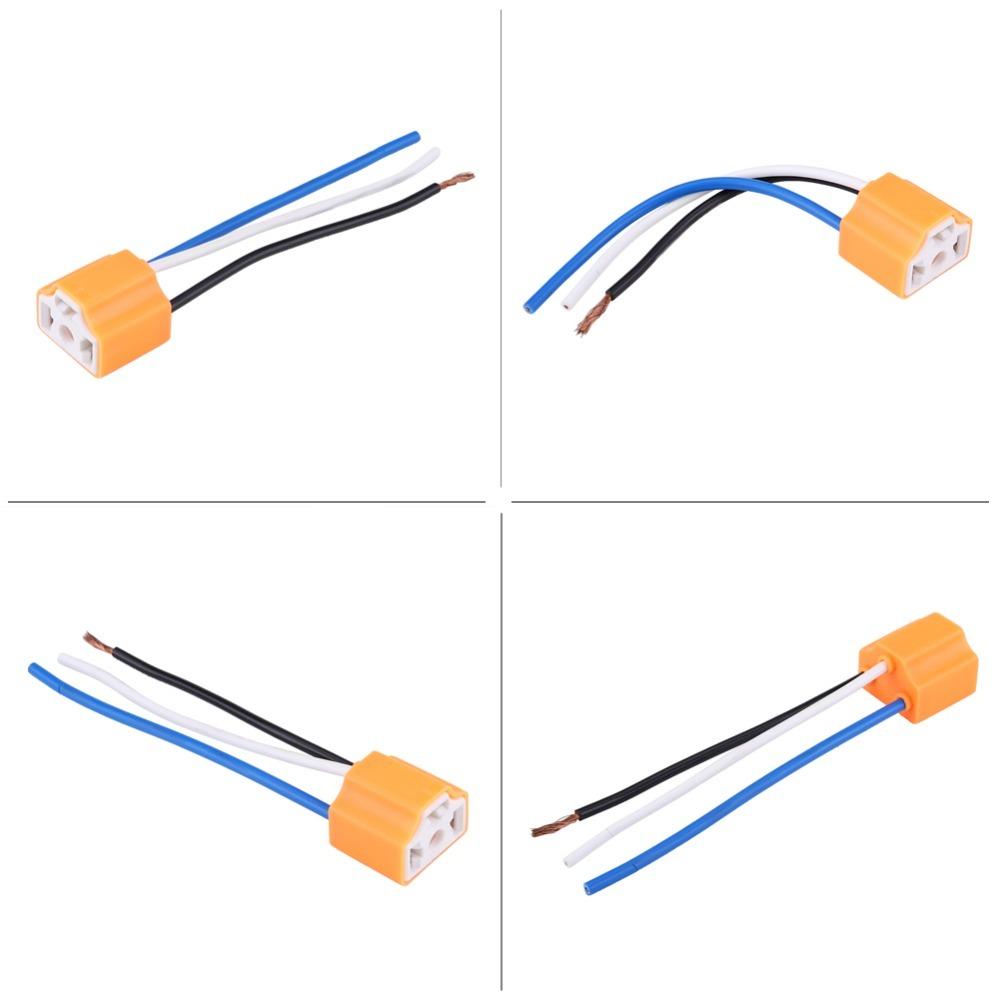 2Pcs Female Connector Ceramic Harness Plug 3-Pin H4 Bulb Socket Auto Headlight