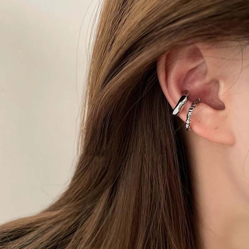 Vintage Gold Color C-Shaped Ear Clip Set for Women Exaggerated Metal Texture Thick Round Circle Ear Cuff Earrings Jewelry Gifts