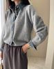 Women's Long Sleeve Knit Top O Neck Japanese Casual Sweater Faux Denim Patchwork Cardigan
