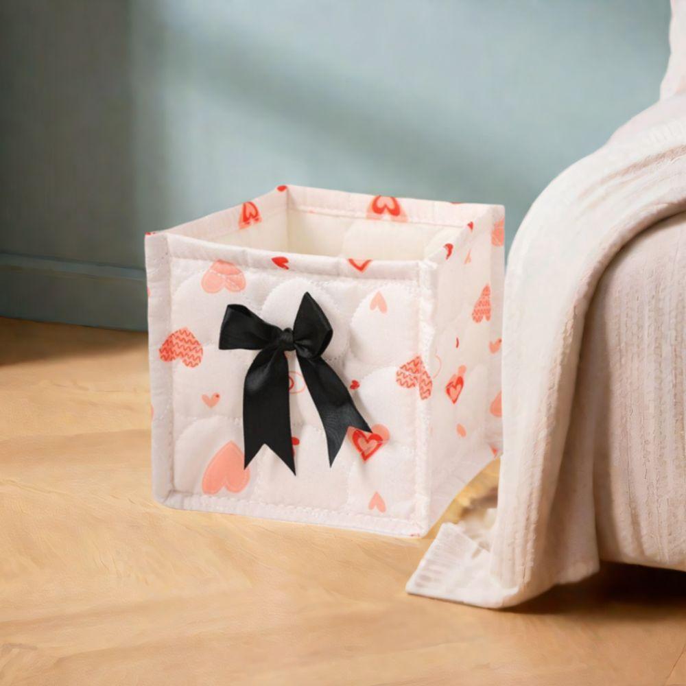 Ins Style Quilted Storage Basket Sweet Bow Cosmetics Snacks Storage Box Student