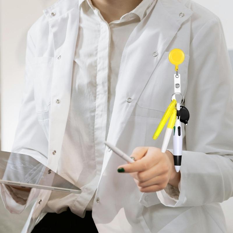 5-in-1 Badges Reels with Marker, Multicolor Ballpoint Pen and Light for Nurse Doctor, Retractable Badges Reels Holder