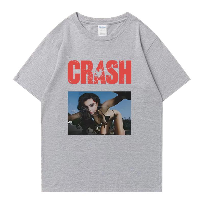 2026 Hot New Charli XCX CRASH Crew Neck Tee Shirt Oversized Summer Short Sleeve Tshirts Unisex Women 100 Cotton Plus Size Tops