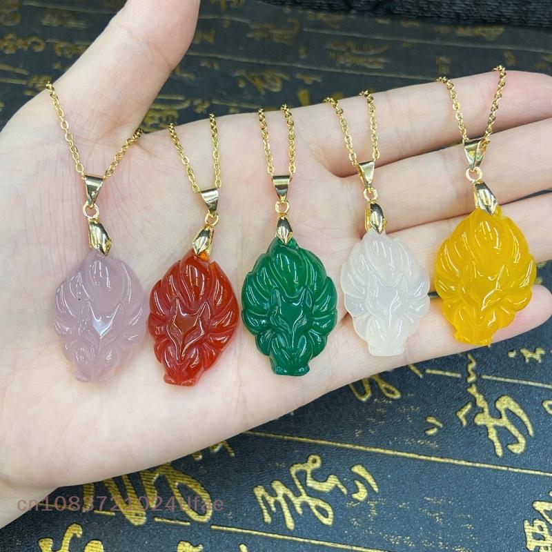 Unisex Chinese Animal Hand-Carved Fox Nine-Tailed Fox Pendant Chain Necklace Men Women Lucky Jewelry Gift 2025 New