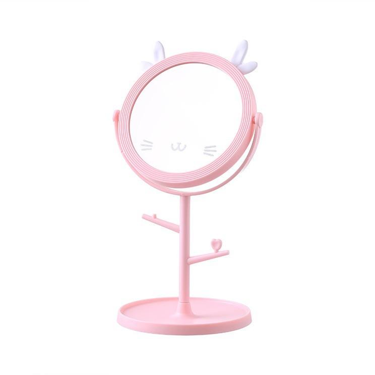 Cat Ear Vanity Mirror High-Definition Tabletop Rotatable Makeup Mirror Creative Princess-Style Mirror for Girls' Dressing Table
