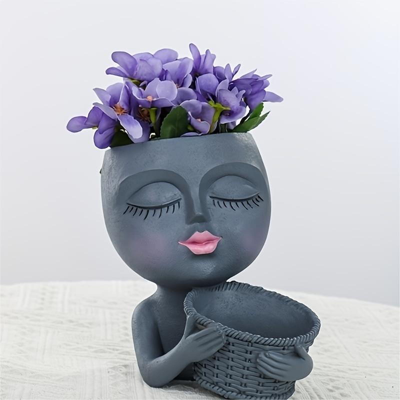 1 szt. Słodka doniczka na sukulenty, doniczka Sfinks, doniczka Kawaii Head, wyjątkowa doniczka zewnętrzna do wnętrz z otworem drenażowym