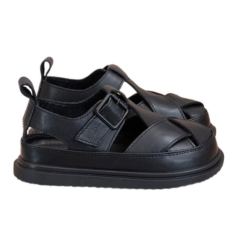 Youth Style Shoes Boys Sandals Closed-Toe Roman Style PU Leather Breathable Casual Shoes Kids Ages 4-16