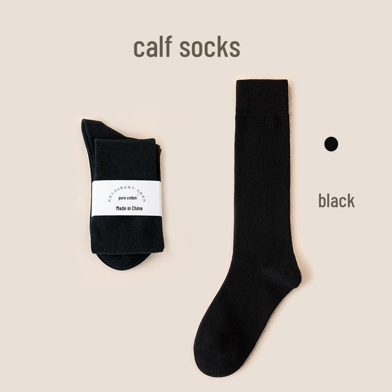 Women's Premium Cotton Mid-Calf & Thigh-High Socks: Versatile for All Seasons, Black