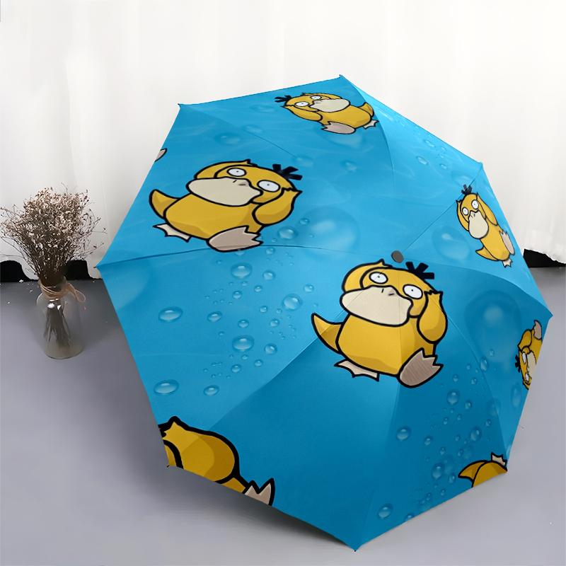 Pokémon Psyduck Pattern, Automatic Folding Umbrella, Portable and Foldable Design, 8 Ribs, a Christmas or Birthday Gift.