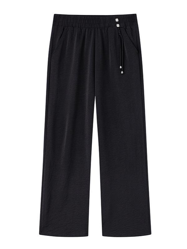 Mom's Summer 2026 Ice Silk High-Waisted Cropped Wide-Leg Pants for Women - Thin, Casual, Chinese Style.