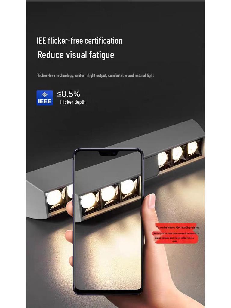 Linear Track Surface-Mounted LED Ceiling Spotlight, 30W, Anti-Glare, 6 Heads for Living Room/Bedroom