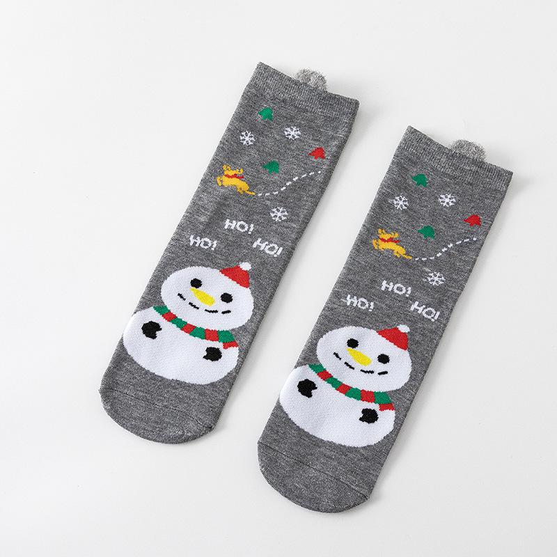 Cute Elk Cartoon Socks with 3D Ears – Red, Cotton for Autumn & Winter, Japanese Style, Perfect for Christmas