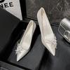 Fashion White Rhinestone High Heels for Women Wedding Bridal Shoes French Floral Dress Pumps