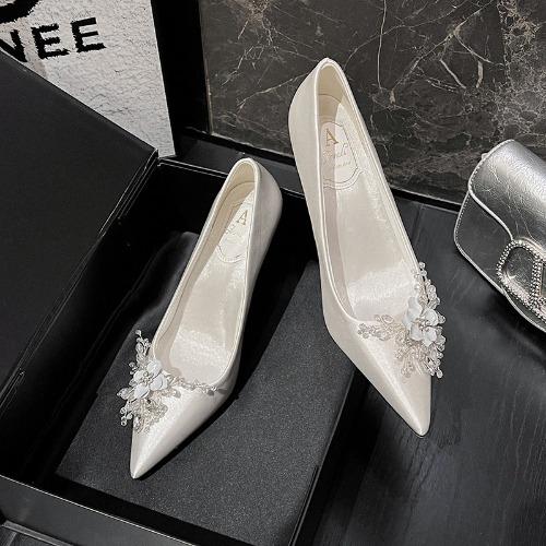 Fashion White Rhinestone High Heels for Women Wedding Bridal Shoes French Floral Dress Pumps