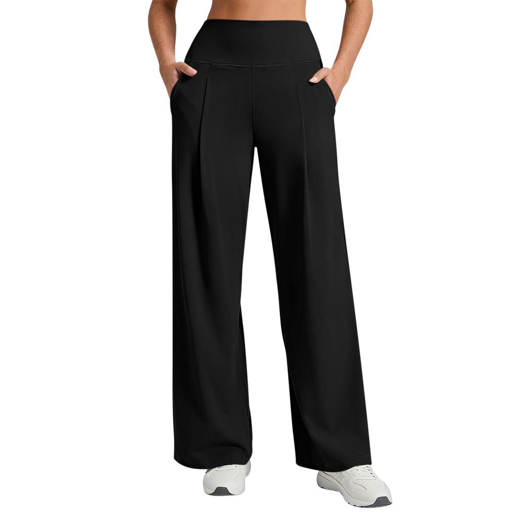Women's Casual Wide Leg Pants Elastic Waistband with Pockets Soft Comfortable Fit Suitable for Daily Wear and Light Exercise