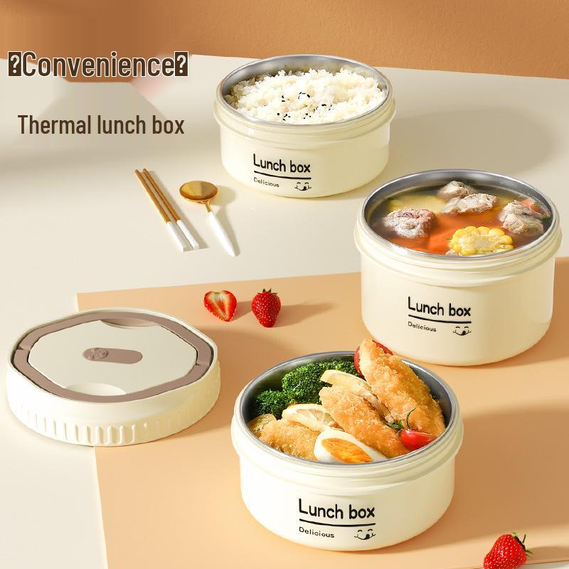 304 Stainless Steel Insulated Bento Box - Microwaveable Lunch Box & Soup Container, Ideal for Office Workers & Students