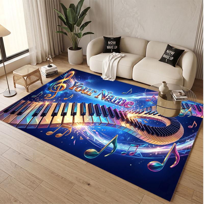 Music Piano Theme Soft Crystal Velvet Rug Custom Name & Text Print Non Slip Floor Rug for Bedroom Living Room