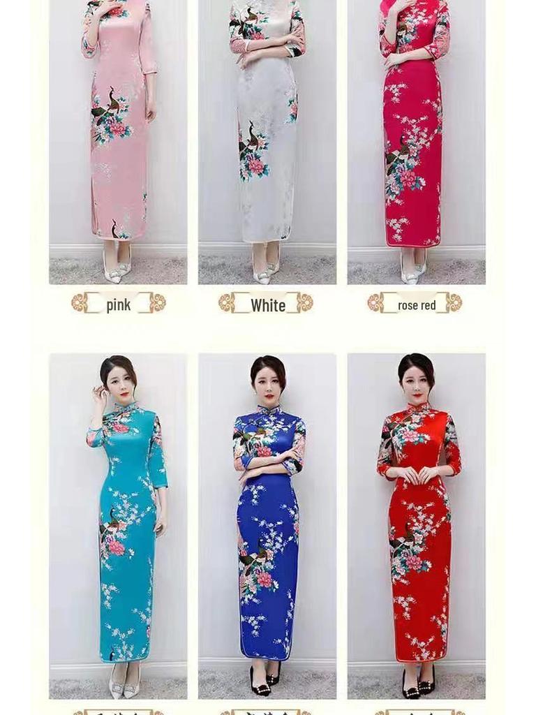 Elegante Abito Cheongsam Manica Corta Taglie Forti - Moda Retrò per Passerella e Uso Quotidiano