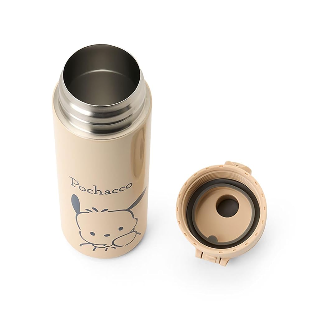Sanrio Pochacco Stainless Steel Bottle with Cover for Children, 470mL Capacity, Name Space,