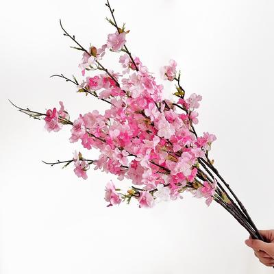 Pink Artificial Sakura Flower Decorative Long Branches Artificial Faux Plants Peach Silk Fake Cherry Blossoms Wedding Decoration