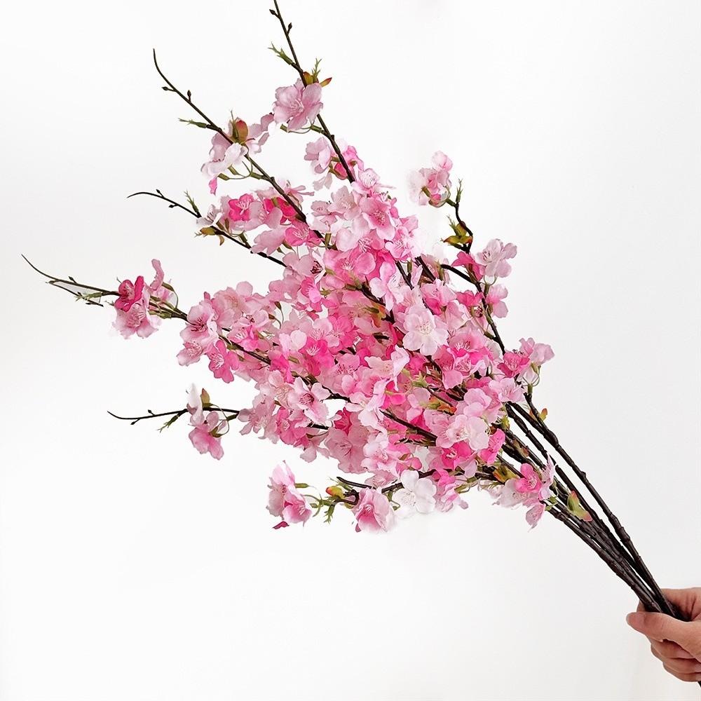 Pink Artificial Sakura Flower Silk Decorative Artificial Faux Plants Peach Long Branches Fake Cherry Blossoms Wedding Decoration