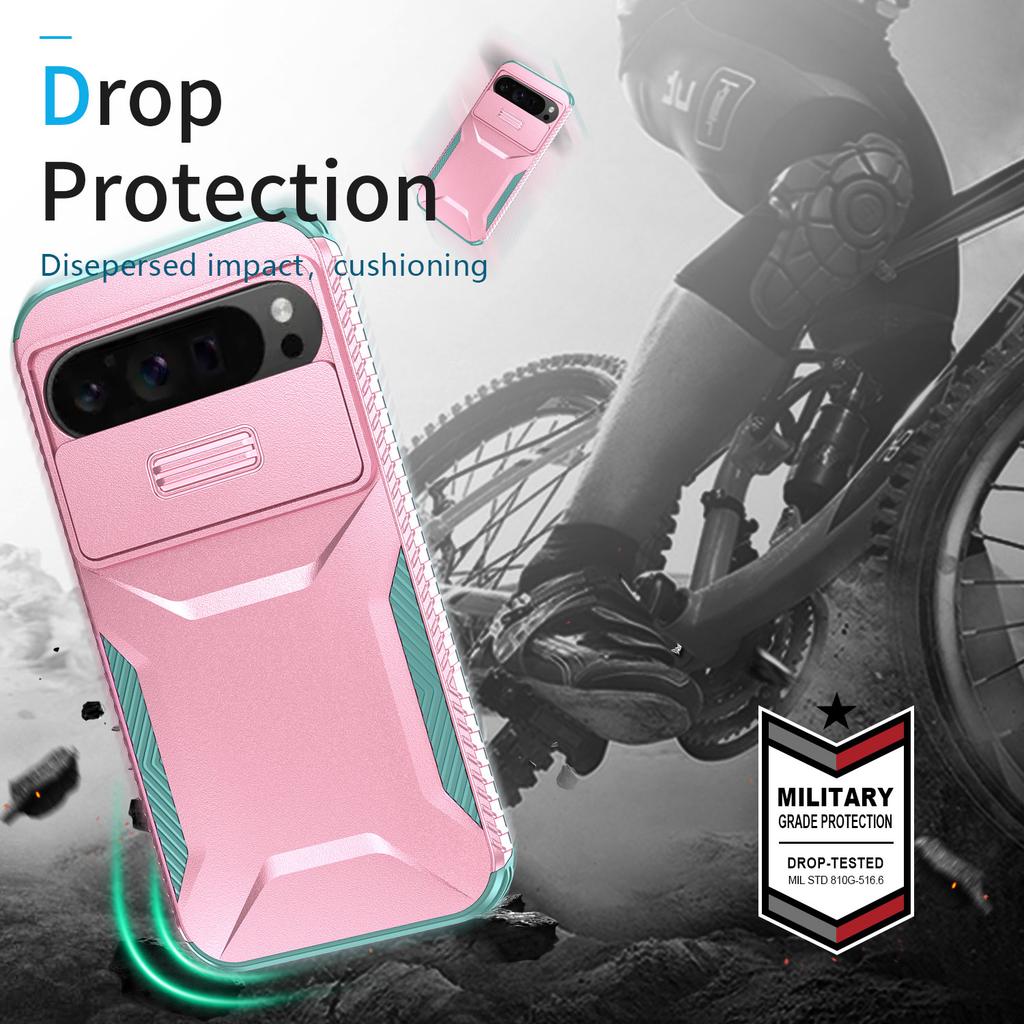 For Google Pixel 9 Pro XL Case TPU+PC Non-Slip Side Edge Phone Cover with Lens Lid
