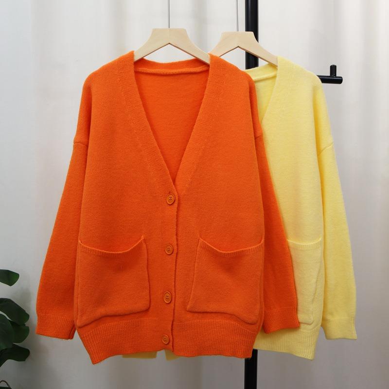 Gray knitted cardigan autumn and winter new loose and thin lazy style soft waxy temperament sweater jacket women