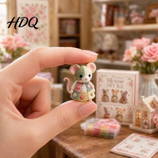 Beaded Dog Figurines 3D Craft Kit DIY Handmade Bead Art Set Cute Miniature Sculpture Cows Birds Mushrooms Beadwork Kit for Beginners Enthusiasts