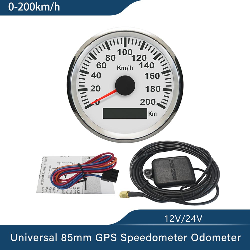 Universal 85mm GPS Speedometer Gauge 120km/h 200km/h for Car Truck Boats Motor Auto with Red Backlight 12V 24V With GPS Antenna