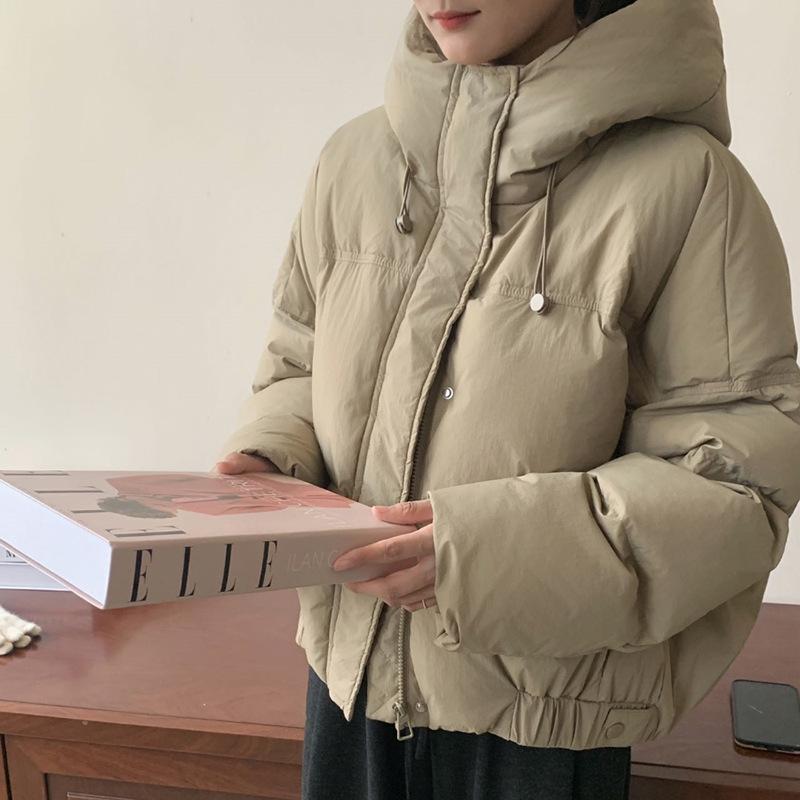 Winter neue kurze Kapuzen-Daunenjacke für Damen und kleine Schülerinnen lockere verdickte Brotjacke weiße Entendaunenjacke trendig