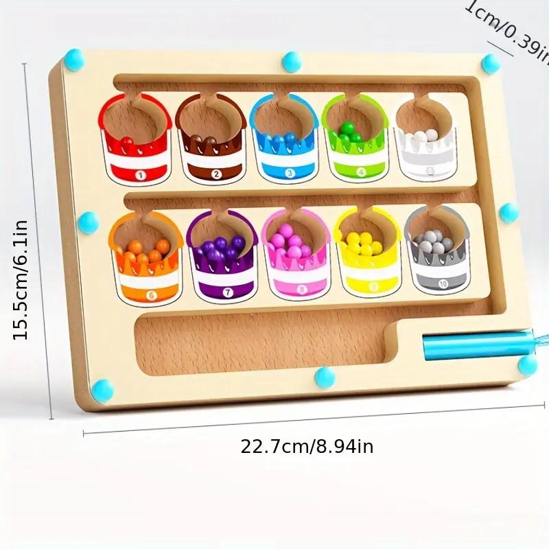 Magnetic Color & Number Maze Montessori Education Toys Board Pen Moving Bead Game Motor Skills Activities Wooden Toys Kids Gifts