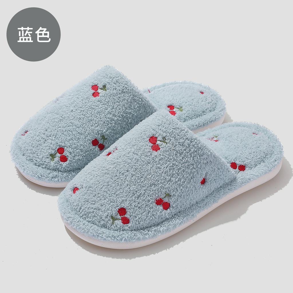 Cute Cherry Cotton Slippers Autumn and Winter Plush Warm Home Indoor Home Non-slip Floor Mop