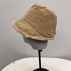 Nylon waterproof velvet external drawstring front long rear short basin hat women's winter literary and leisure warm bucket hat