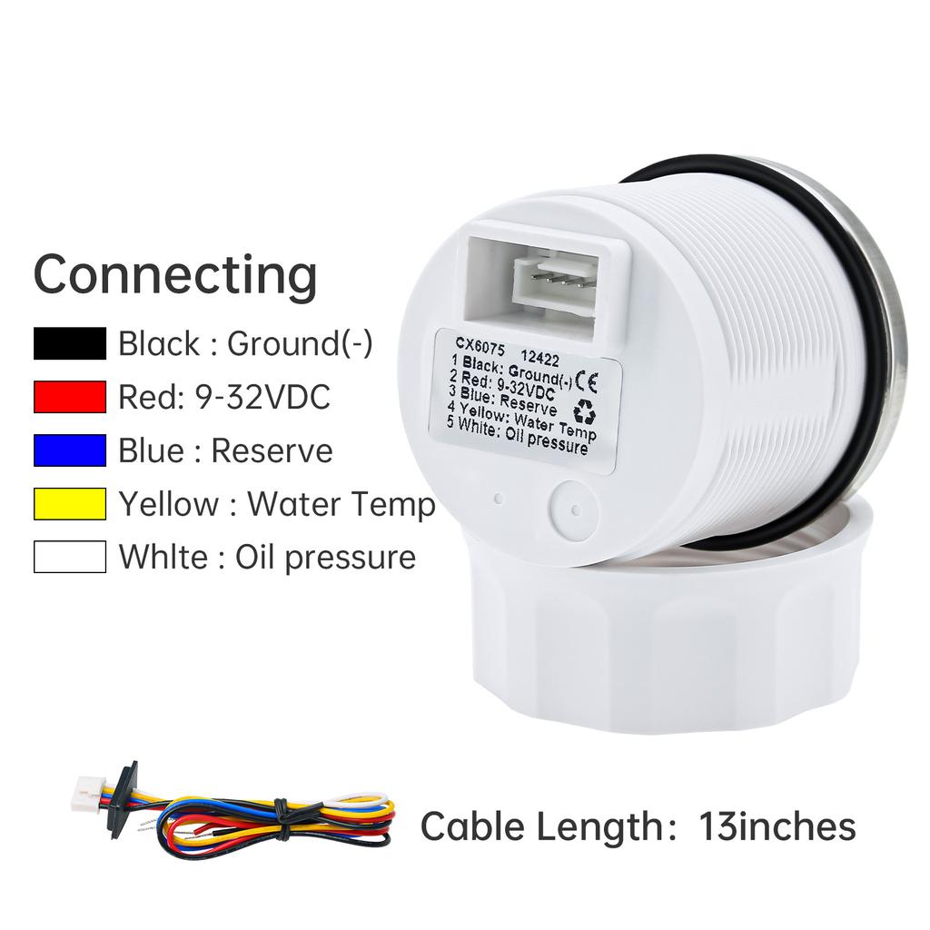 52mm 3 In 1 Water Temperature Oil Pressure Voltmeter With Alarm Gauge For Marine Car Boat Multi-Function Waterproof LCD Meter