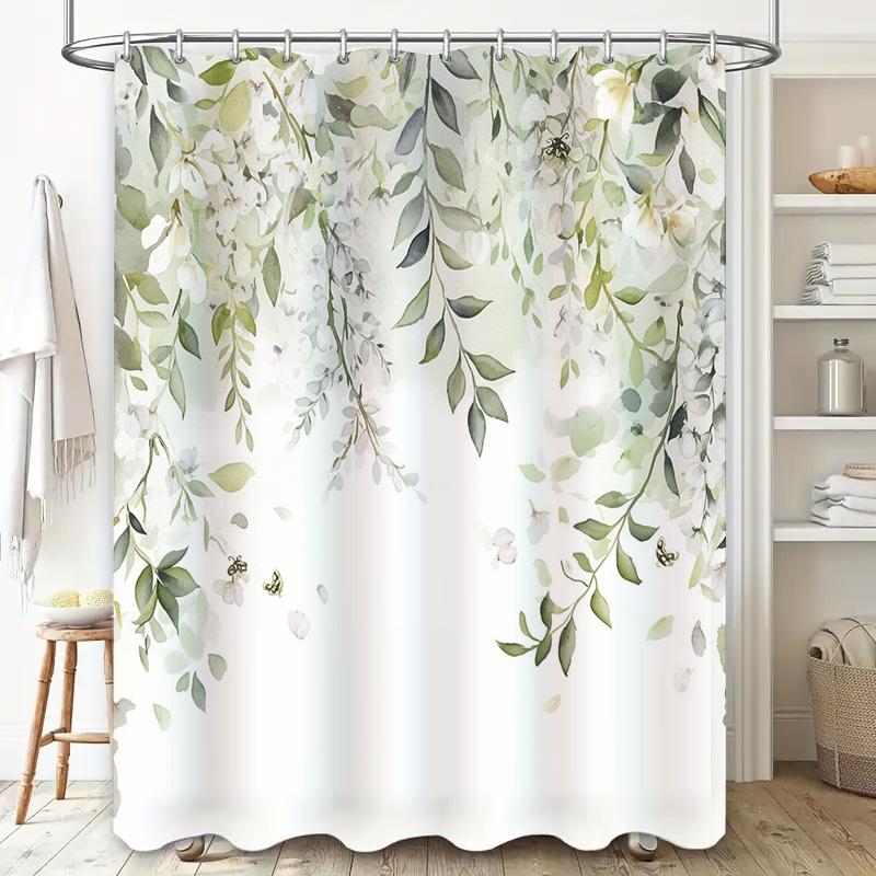 Charming Floral Shower Curtain with Delicate Leaves&Butterflies Enhances Bathroom Aesthetics Eco Friendly Material Easy to Clean