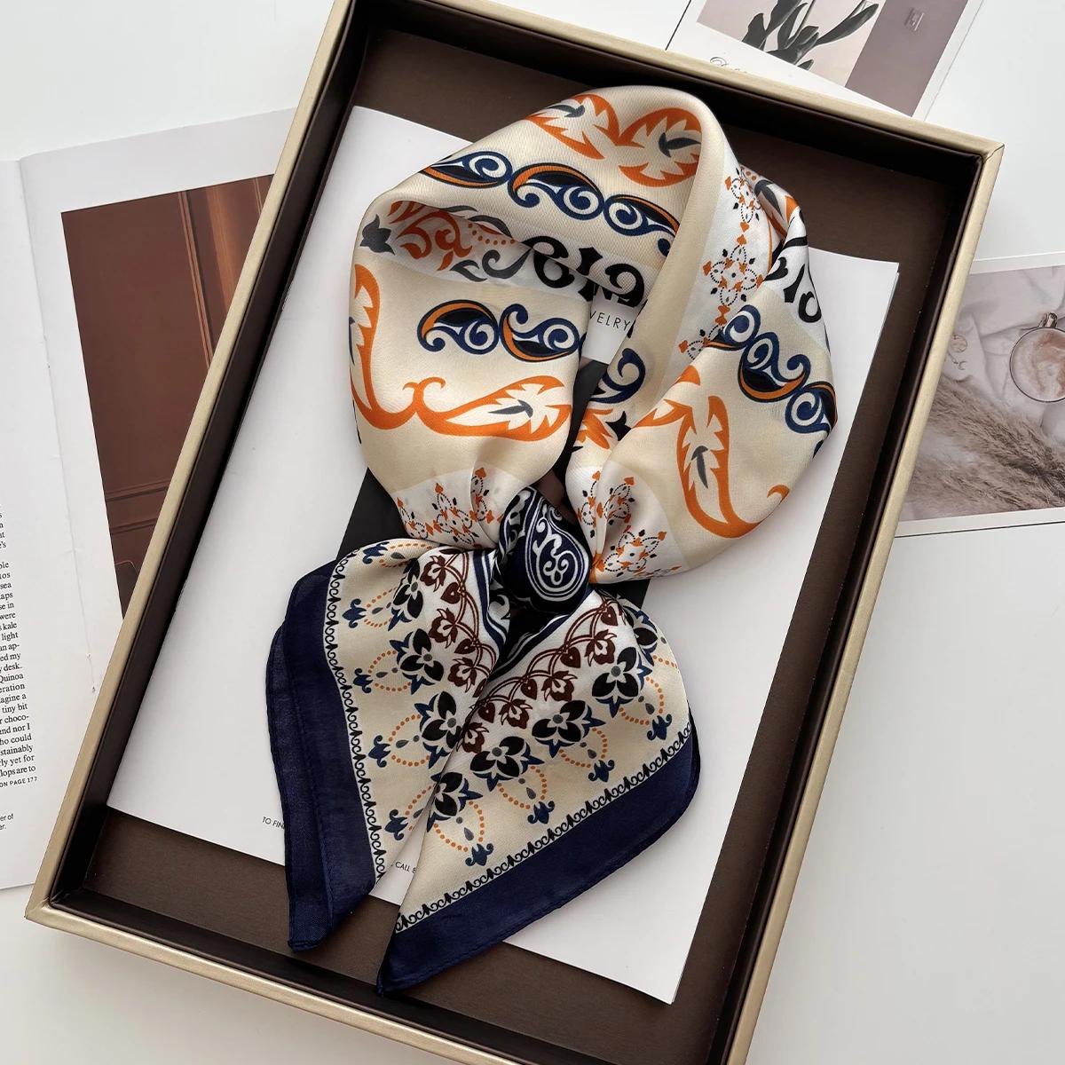 

Floral Print 70cm Satin Headkerchief Women Luxury Design Neck Tie Scarf Female Hair Hand Wrist Foulard Shawl Hijab Bandana New 70x70CM