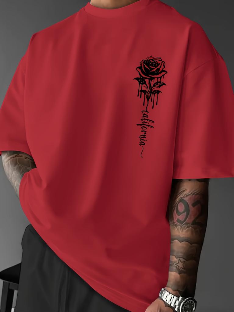 2026 Summer Hot Sale Unisexs California Dripping Rose Graphic Tshirt Gothic Streetwear Oversized Short Sleeve Casual Fashion Tee