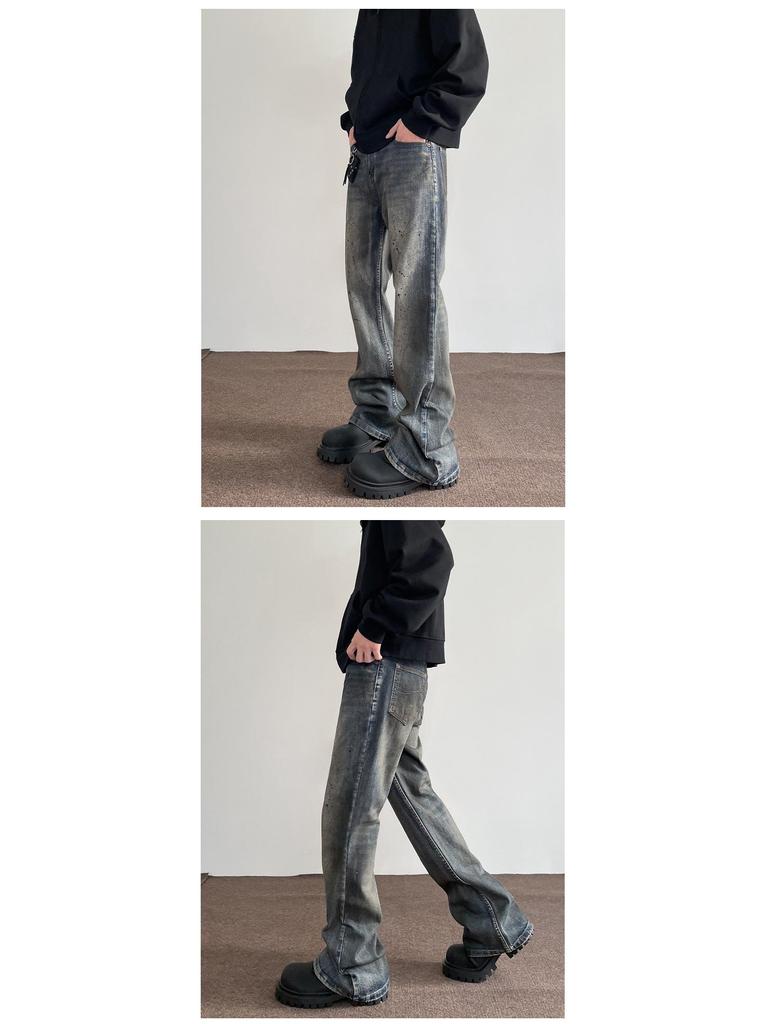 American DirtyFit Ink-Splashed Jeans: Unisex Straight Flared Vibe Slim Pants